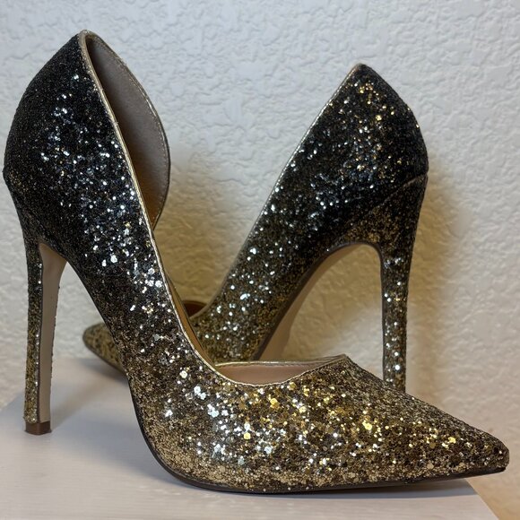Gold & Black Glitter Heels - Picture 1 of 6